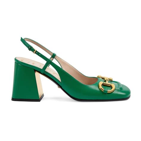 gucci leather web mid-heel slingback pump|Gucci leather mid heel pump.